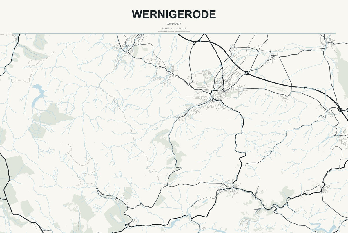 Wernigerode, Germany City Map Aluminum Sign in Headline Atlas style