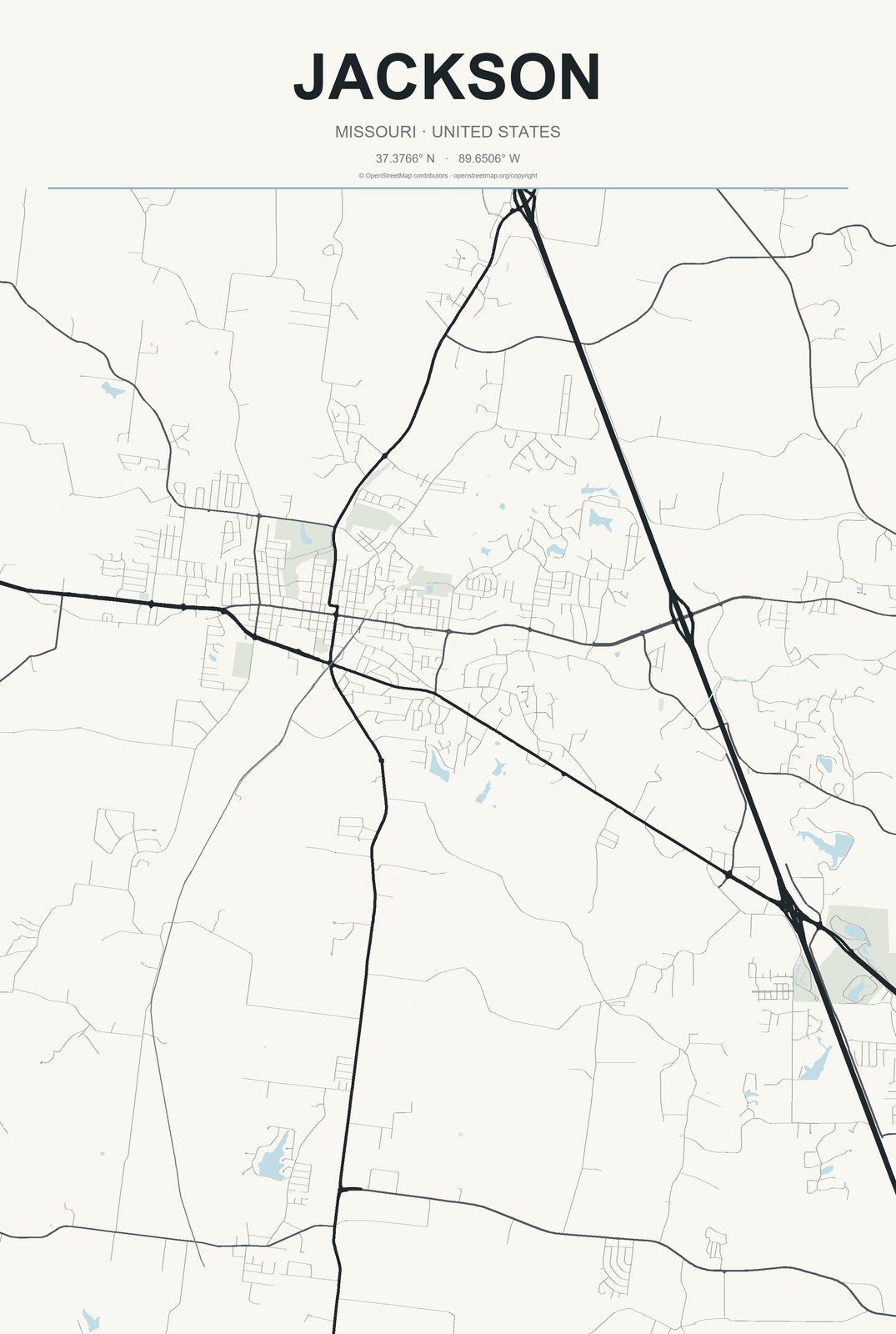 Jackson, Missouri City Map Aluminum Sign in Headline Atlas style