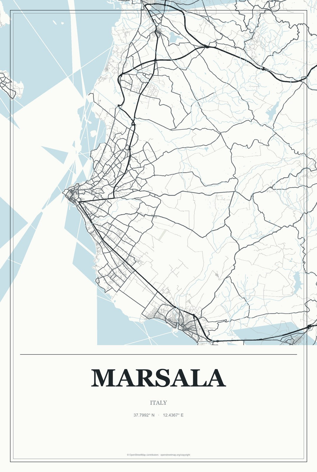 Marsala, Italy City Map Aluminum Sign in Gallery Air style