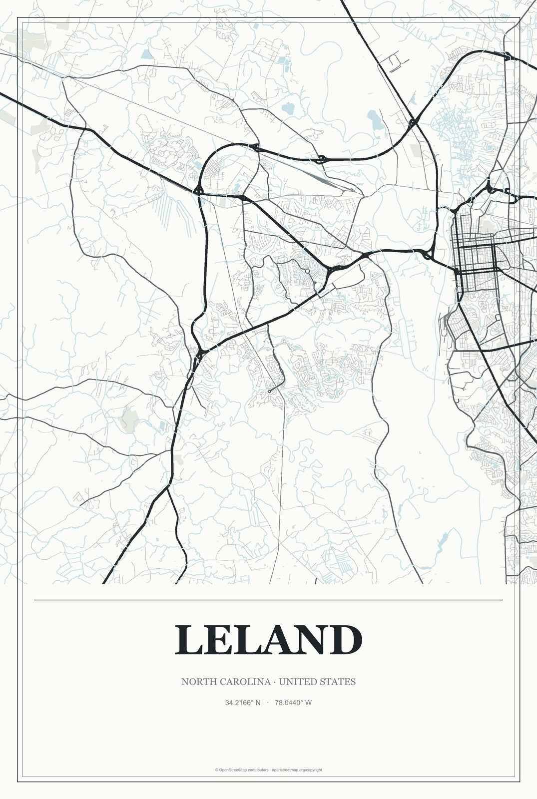 Leland, North Carolina City Map Aluminum Sign in Gallery Air style