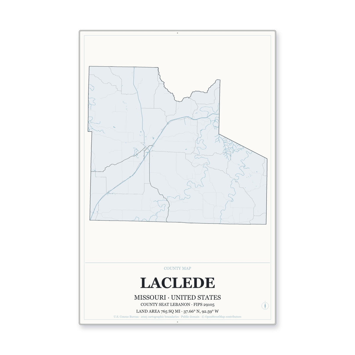 Laclede County, Missouri Map Aluminum Sign in Gallery Air style