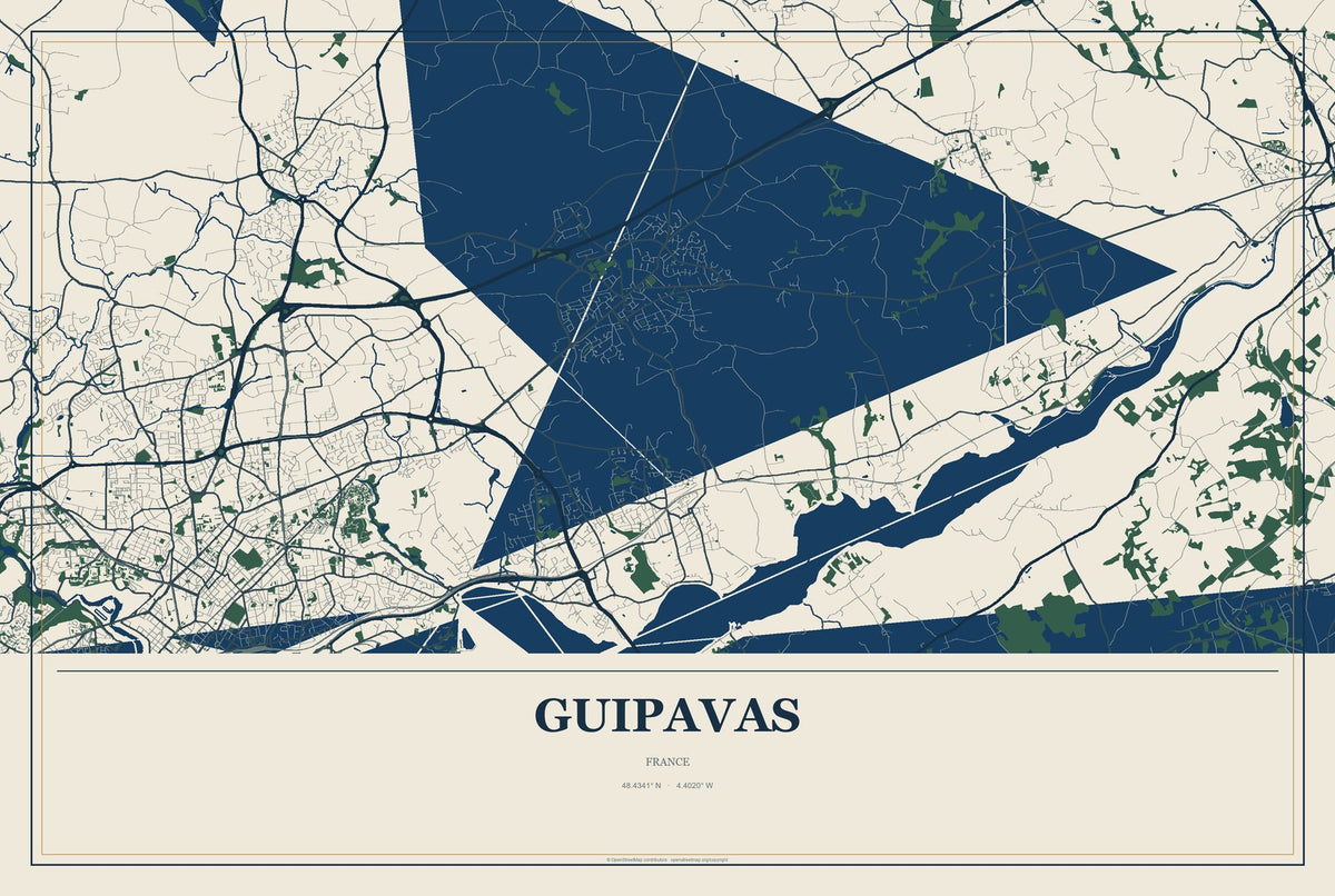 Guipavas, France City Map Aluminum Sign in Coastal Cutout style