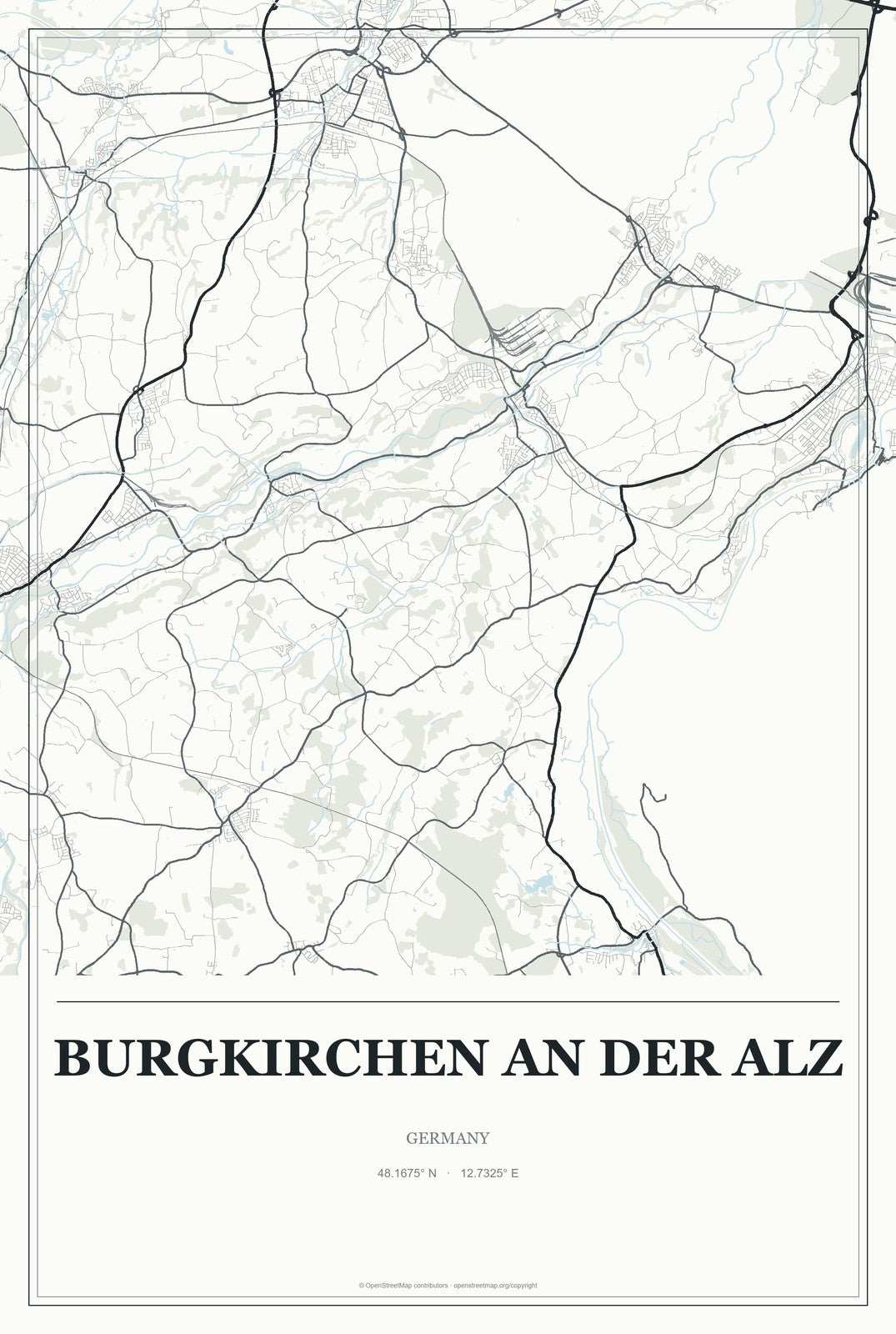 Burgkirchen an der Alz, Germany City Map Aluminum Sign in Gallery Air style
