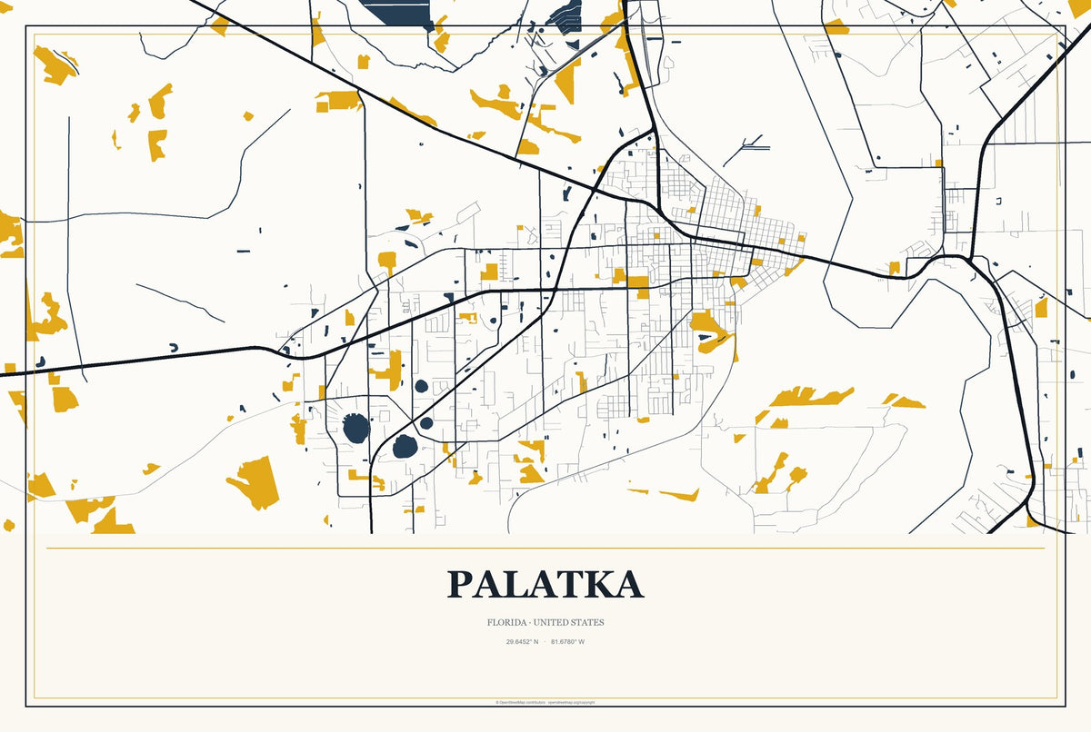 Palatka, Florida City Map Aluminum Sign in Citrine Modern style
