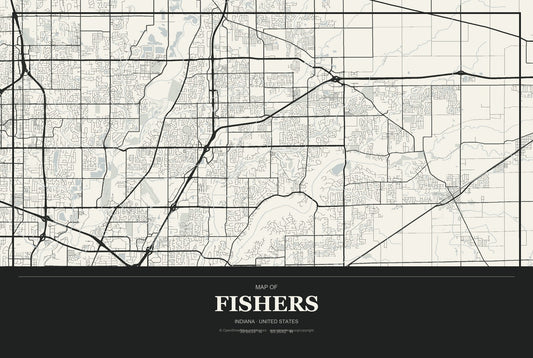 Fishers, Indiana City Map Aluminum Sign in Museum Plaque style