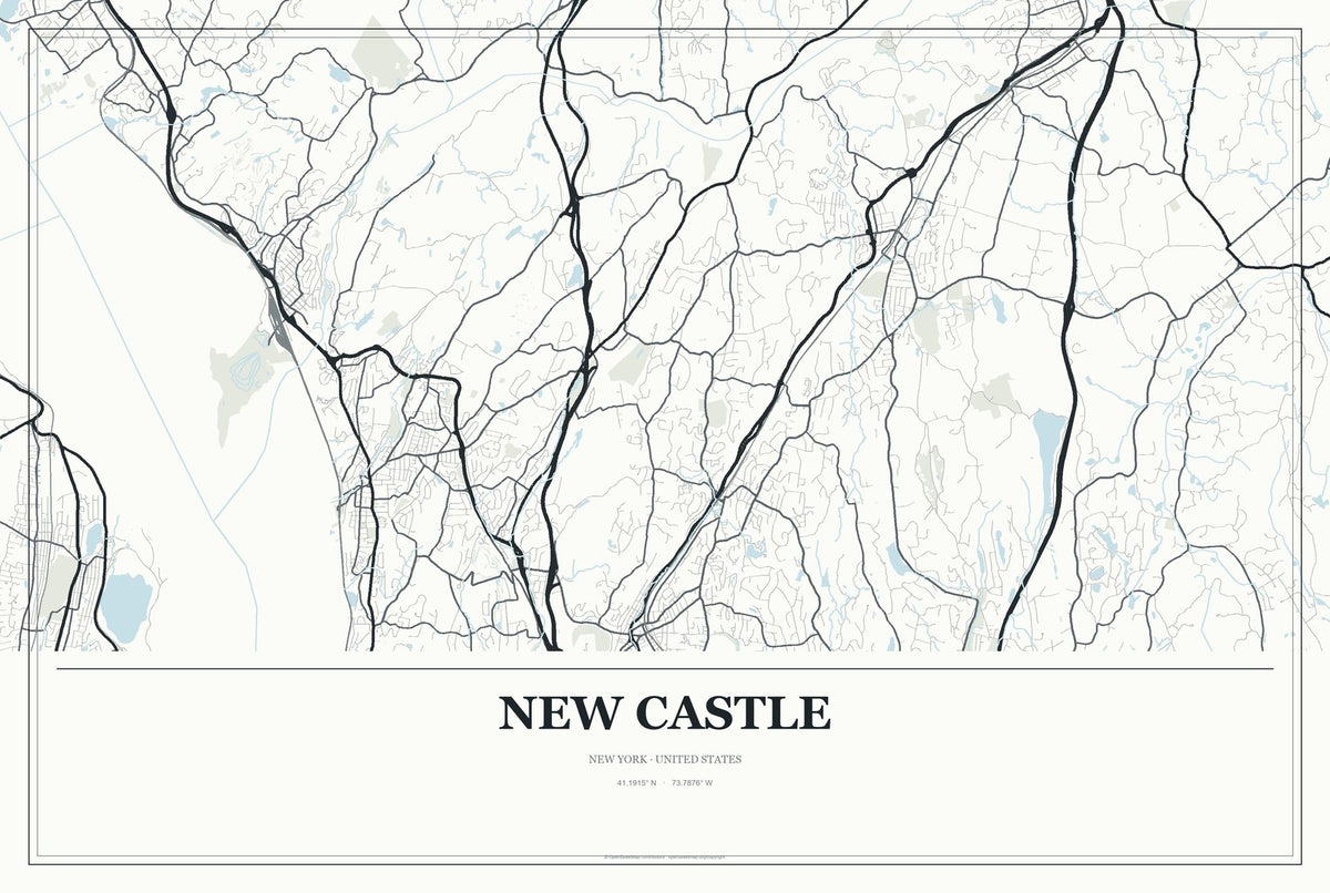 New Castle, New York City Map Aluminum Sign in Gallery Air style