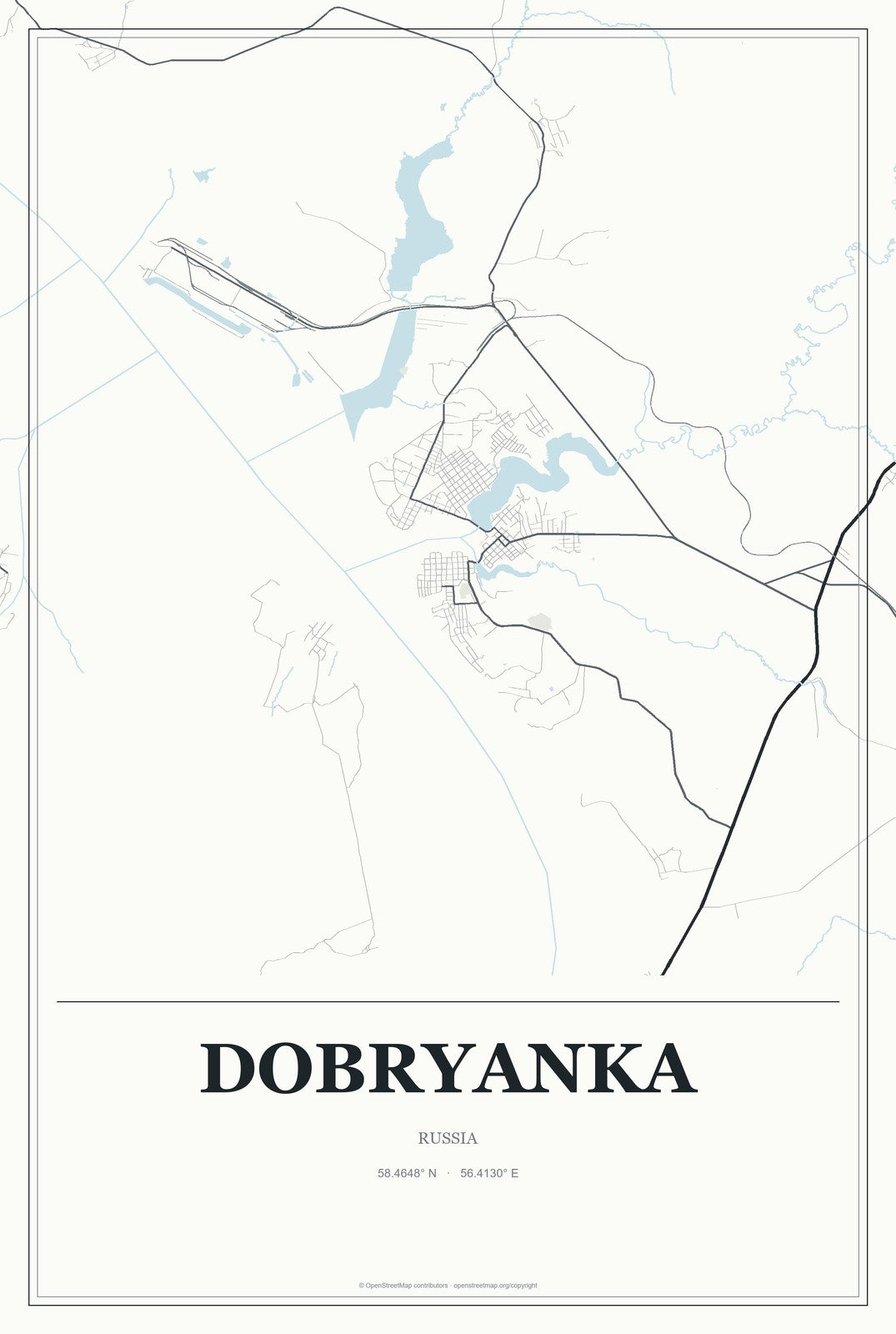 Dobryanka, Russia City Map Aluminum Sign in Gallery Air style