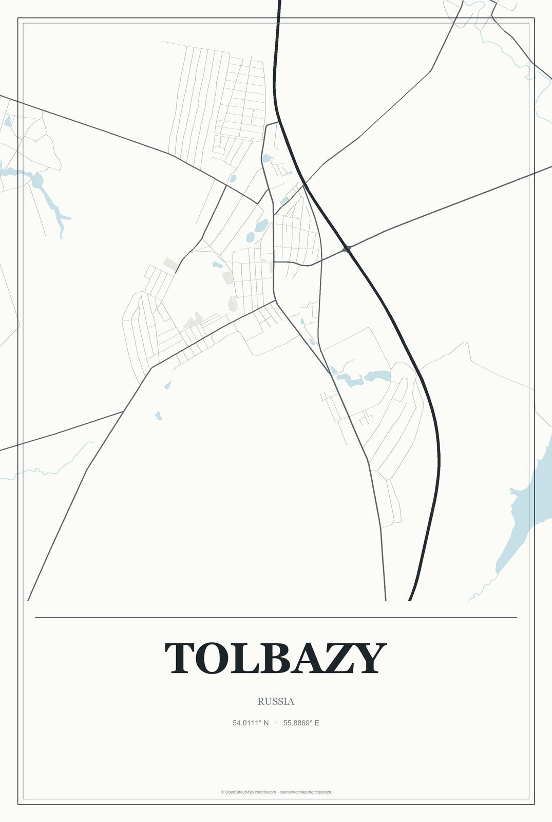Tolbazy, Russia City Map Aluminum Sign in Gallery Air style