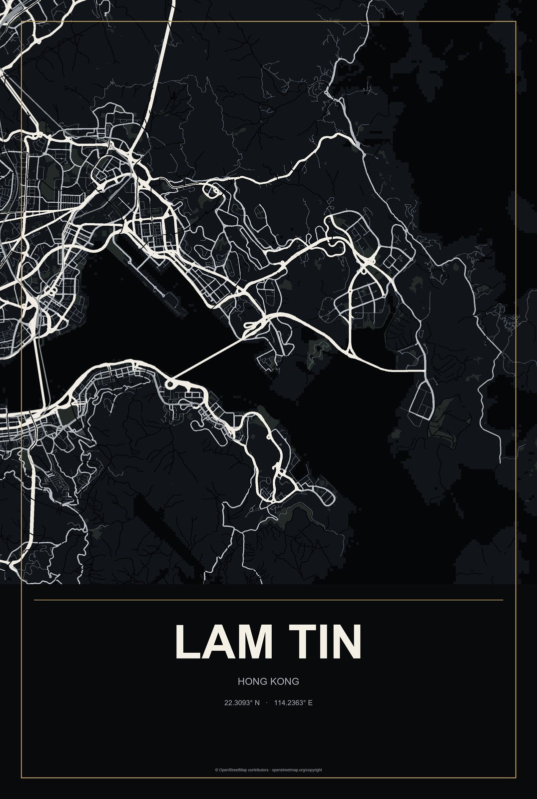 Lam Tin, Hong Kong City Map Aluminum Sign in Metropolitan Noir style