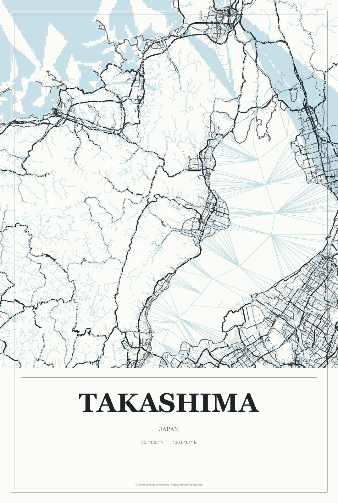 Takashima, Japan City Map Aluminum Sign in Gallery Air style