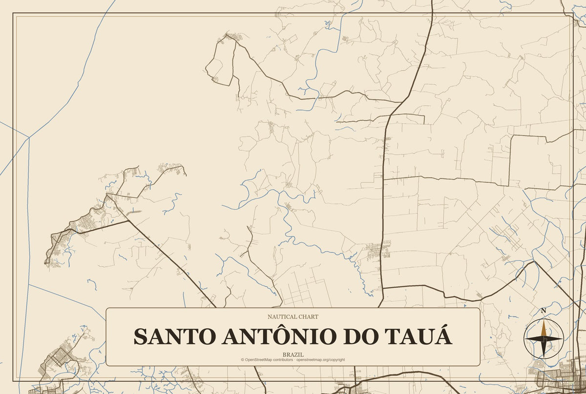 Santo Antônio do Tauá, Brazil City Map Aluminum Sign in Heritage Nautical style