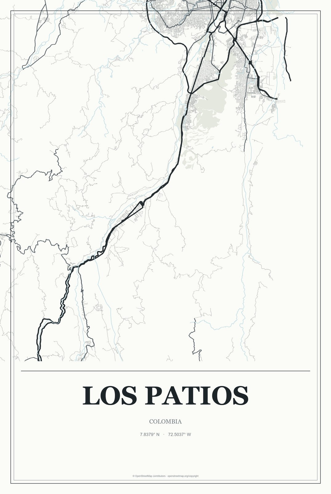 Los Patios, Colombia City Map Aluminum Sign in Gallery Air style
