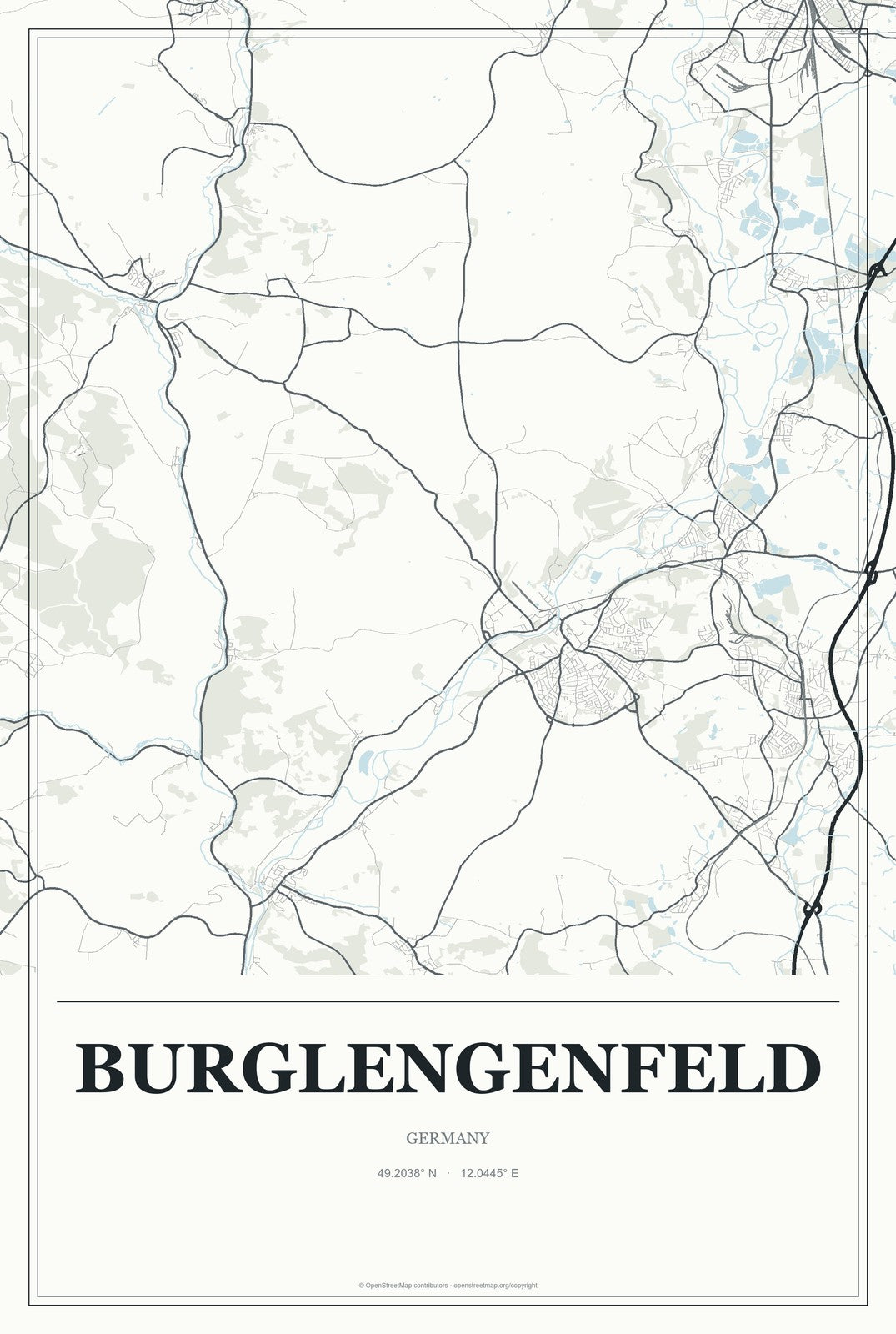 Burglengenfeld, Germany City Map Aluminum Sign in Gallery Air style