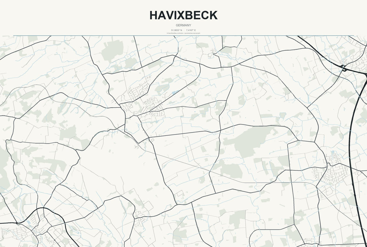 Havixbeck, Germany City Map Aluminum Sign in Headline Atlas style