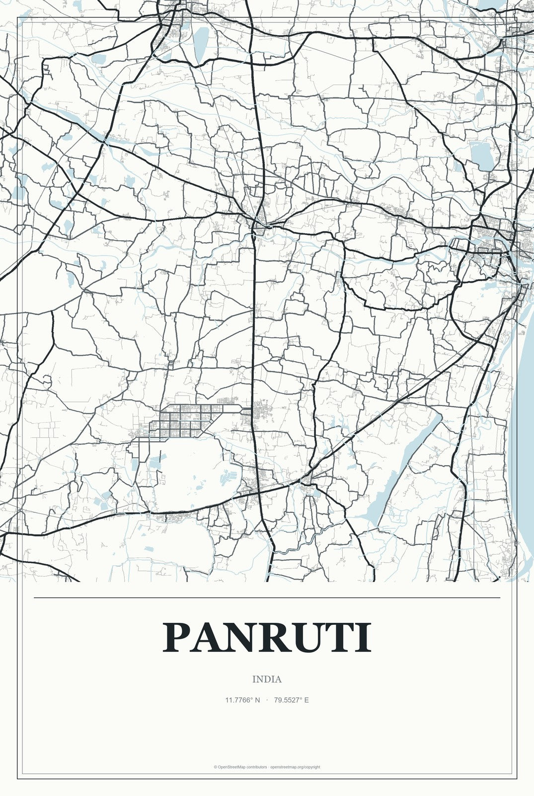 Panruti, India City Map Aluminum Sign in Gallery Air style