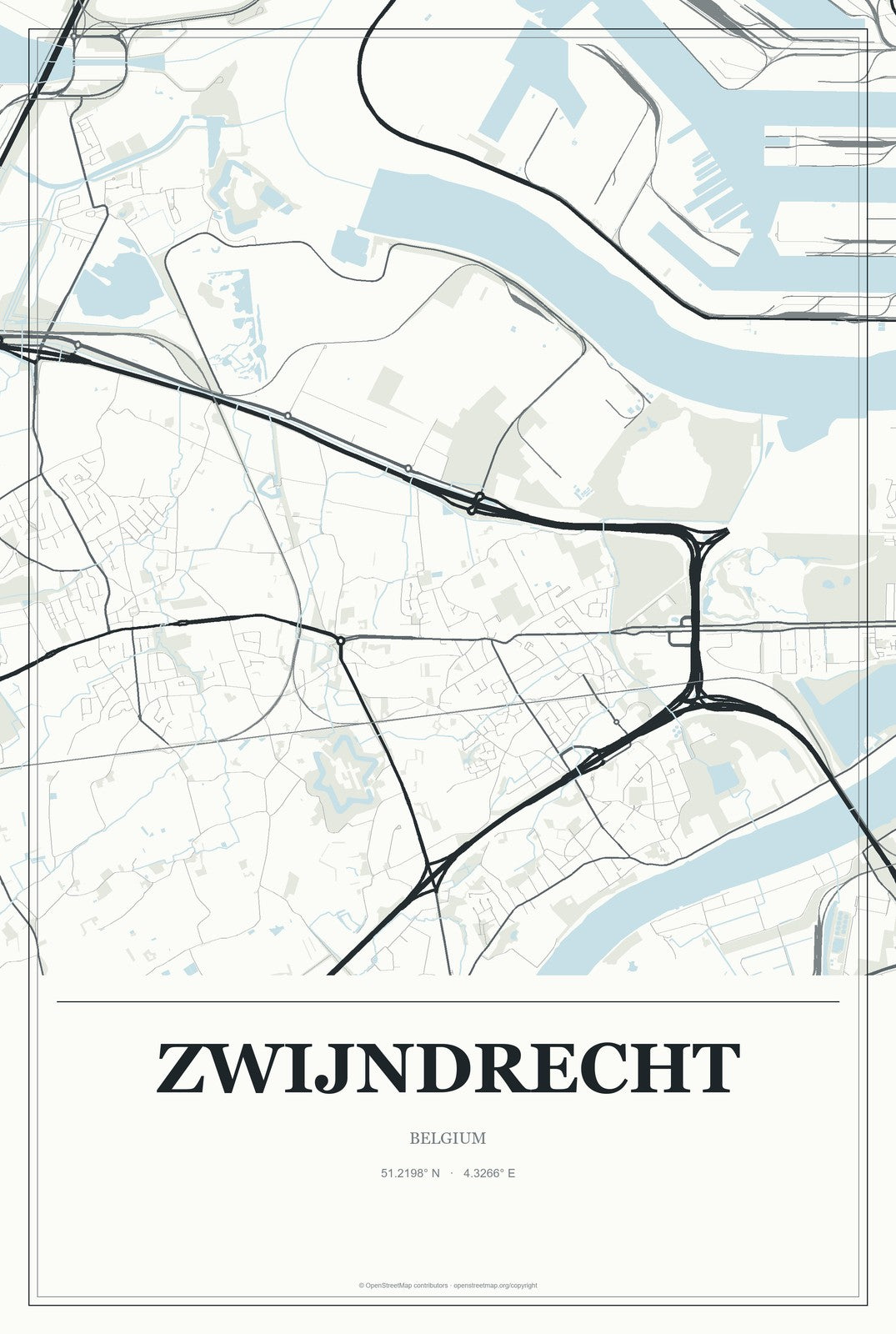 Zwijndrecht, Belgium City Map Aluminum Sign in Gallery Air style