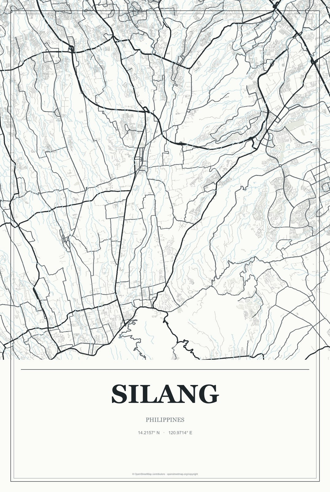 Silang, Philippines City Map Aluminum Sign in Gallery Air style
