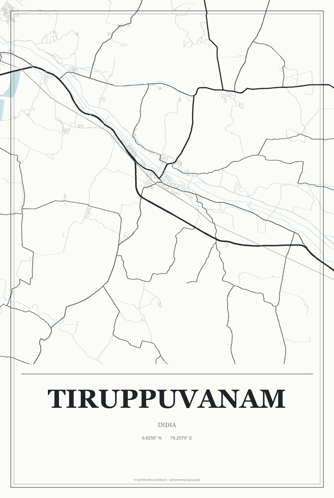 Tiruppuvanam, India City Map Aluminum Sign in Gallery Air style