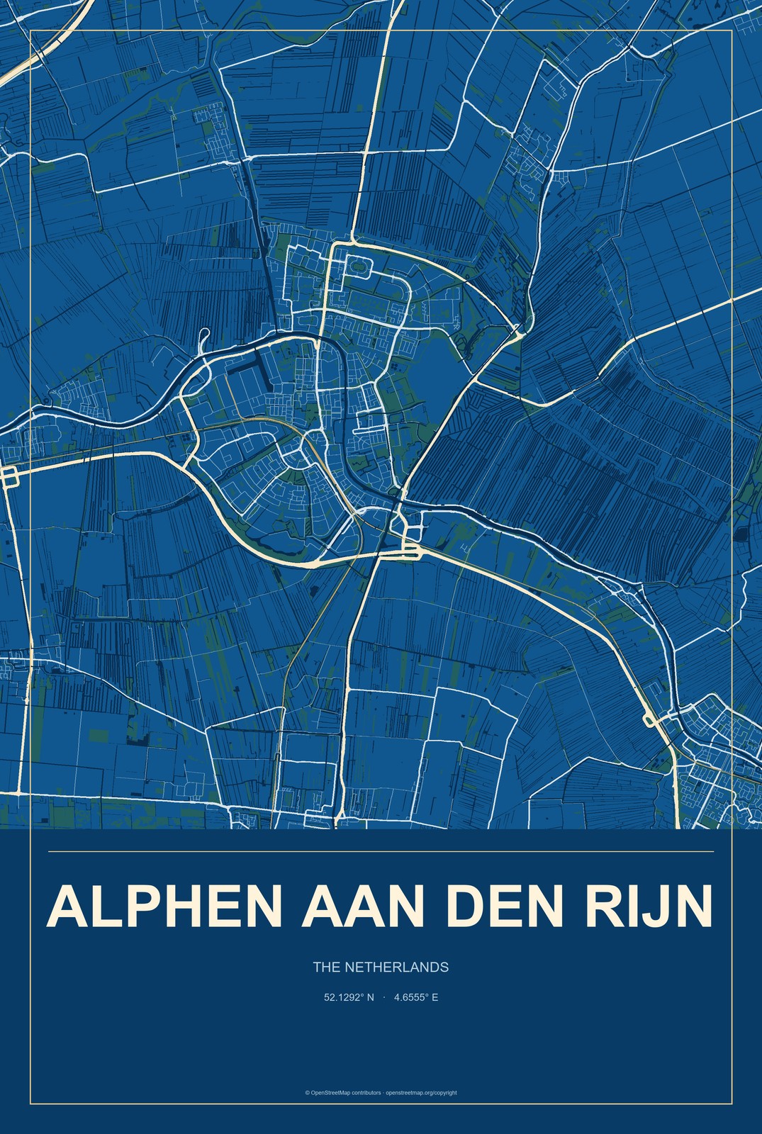 Alphen aan den Rijn, The Netherlands City Map Aluminum Sign in Harbor Cobalt style