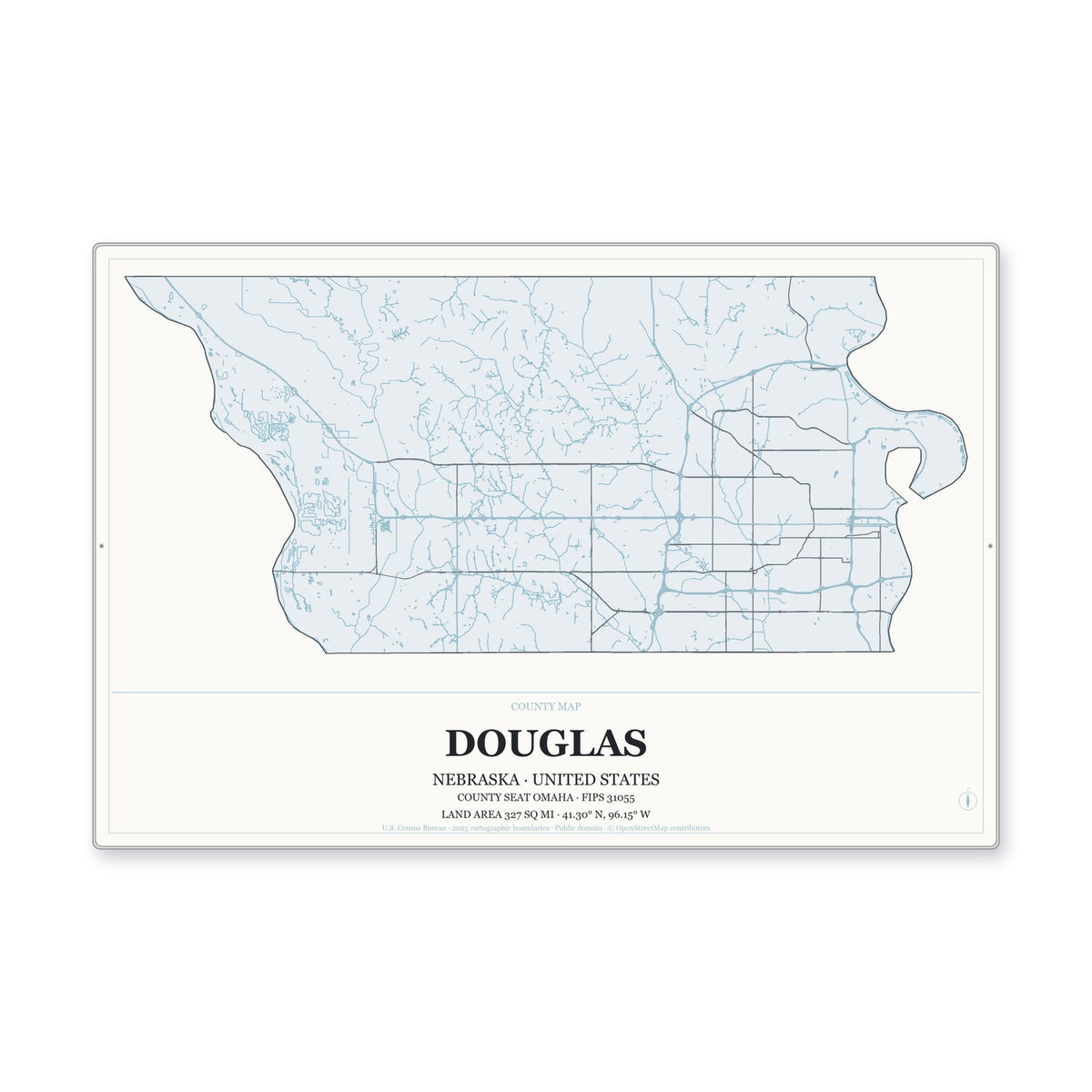 Douglas County, Nebraska Map Aluminum Sign in Gallery Air style
