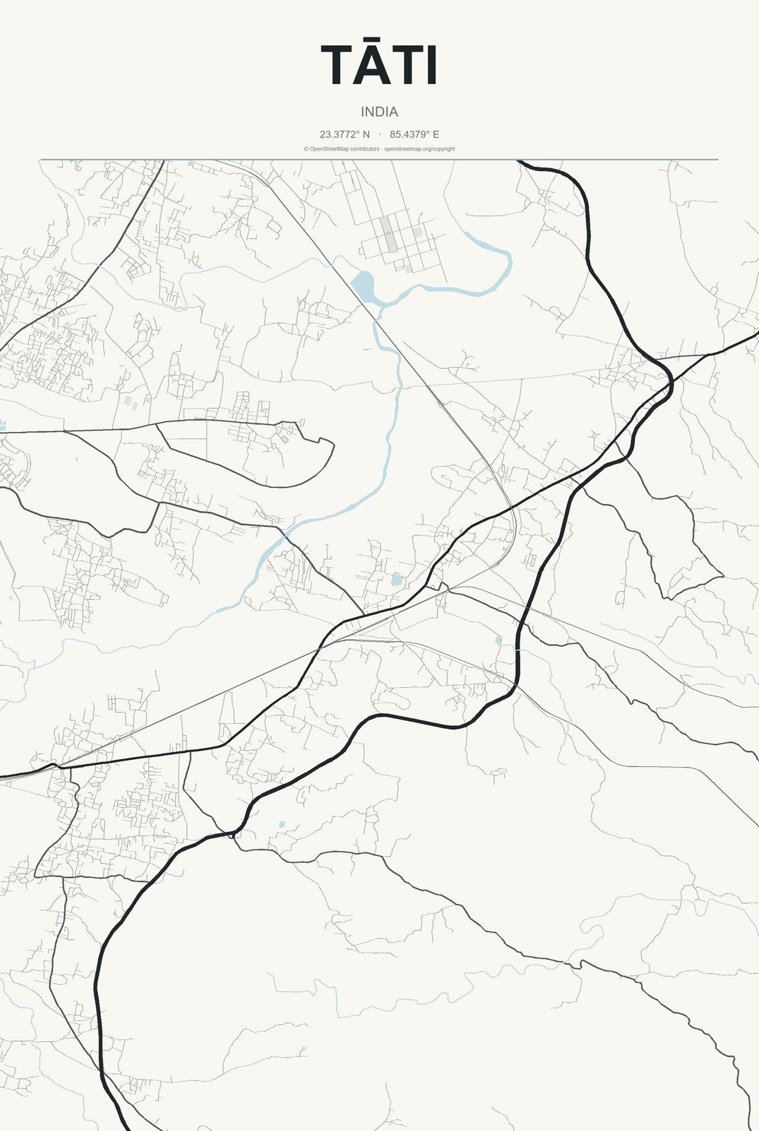 Tāti, India City Map Aluminum Sign in Headline Atlas style