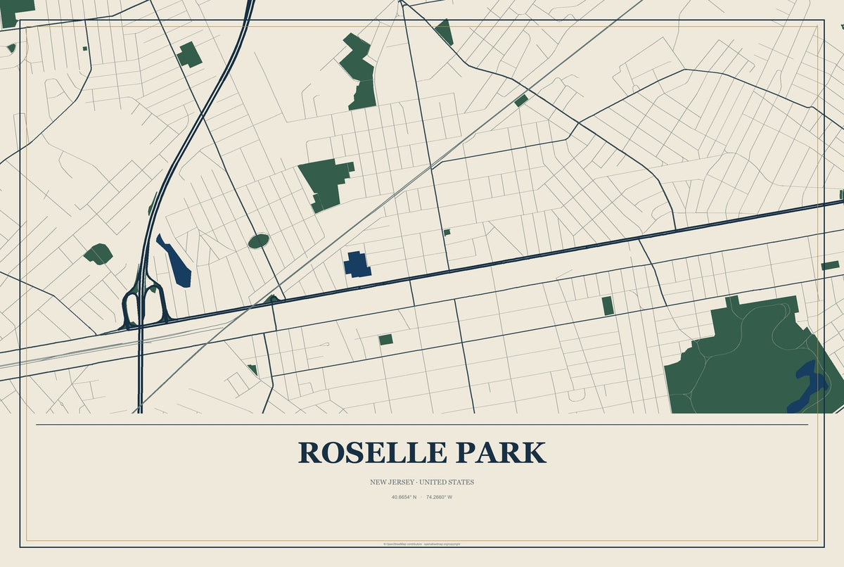 Roselle Park, New Jersey City Map Aluminum Sign in Coastal Cutout style