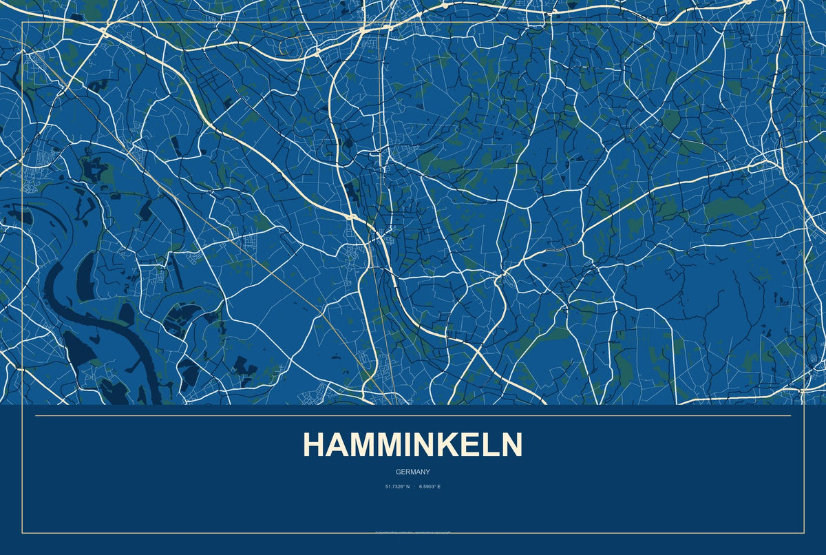 Hamminkeln, Germany City Map Aluminum Sign in Harbor Cobalt style