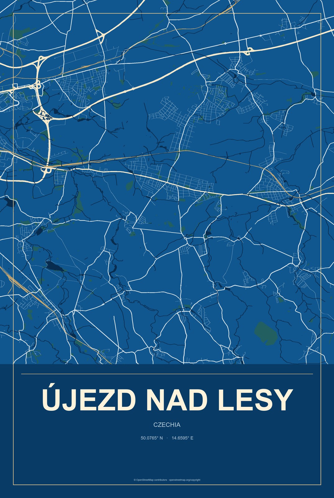 Újezd nad Lesy, Czechia City Map Aluminum Sign in Harbor Cobalt style