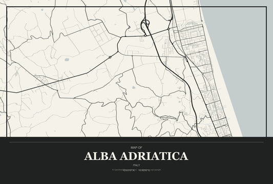 Alba Adriatica, Italy City Map Aluminum Sign in Museum Plaque style