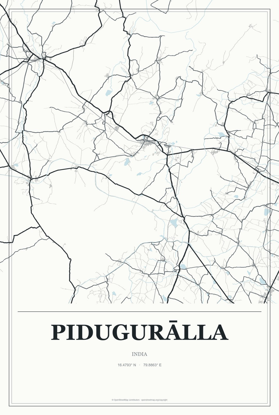 Pidugurālla, India City Map Aluminum Sign in Gallery Air style