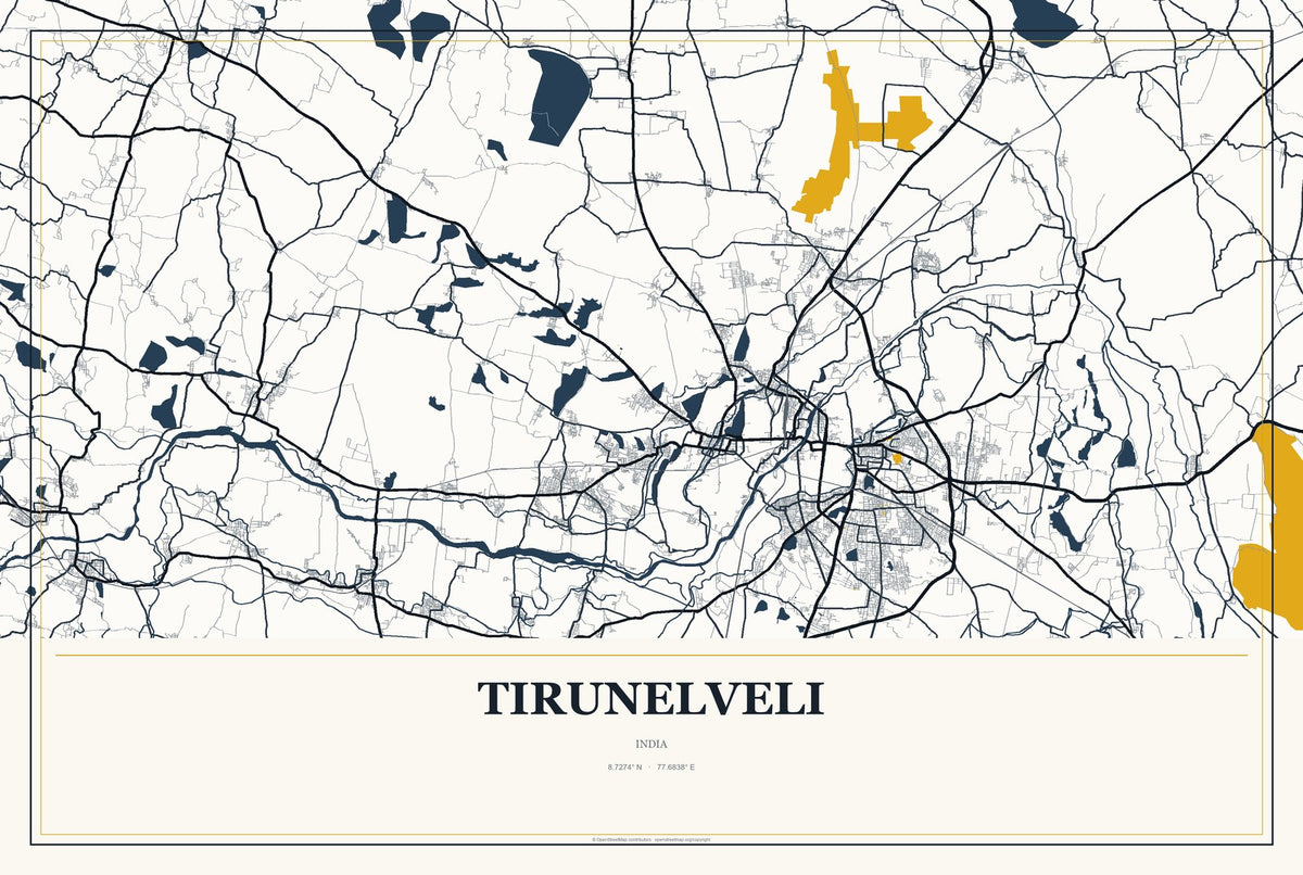 Tirunelveli, India City Map Aluminum Sign in Citrine Modern style
