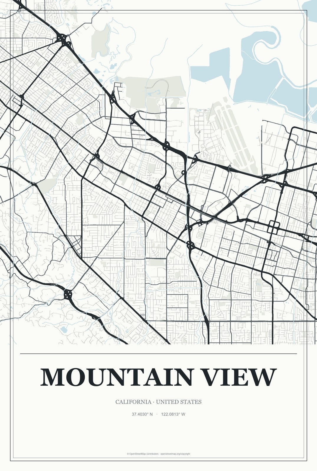 Mountain View, California City Map Aluminum Sign in Gallery Air style