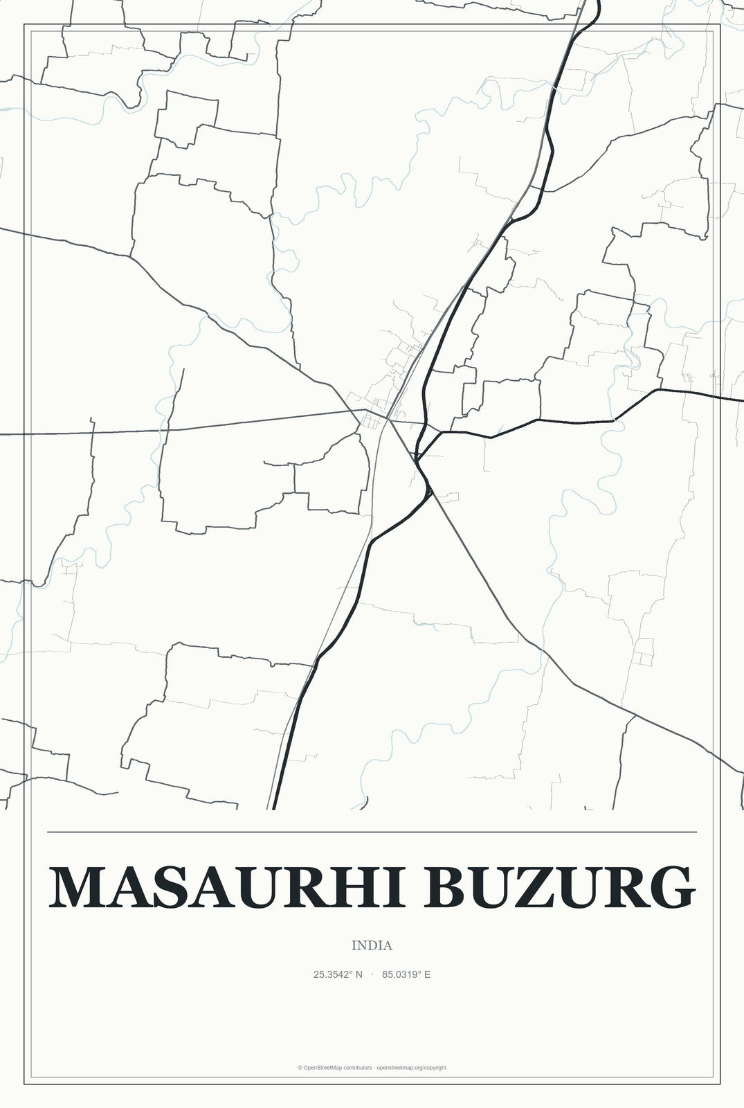 Masaurhi Buzurg, India City Map Aluminum Sign in Gallery Air style