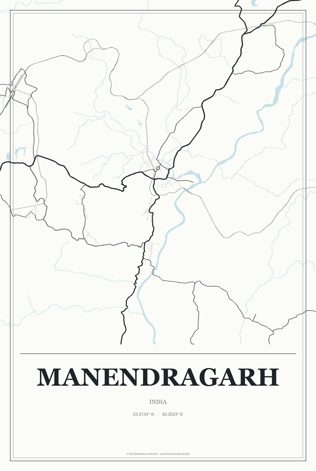 Manendragarh, India City Map Aluminum Sign in Gallery Air style