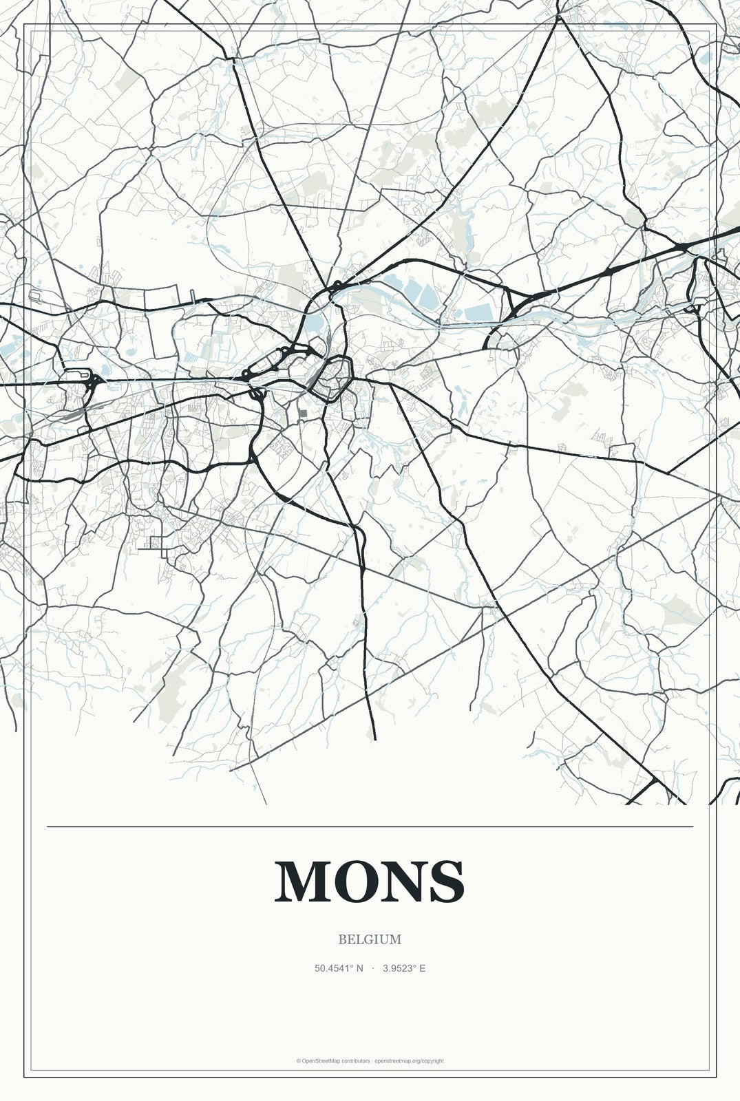 Mons, Belgium City Map Aluminum Sign in Gallery Air style