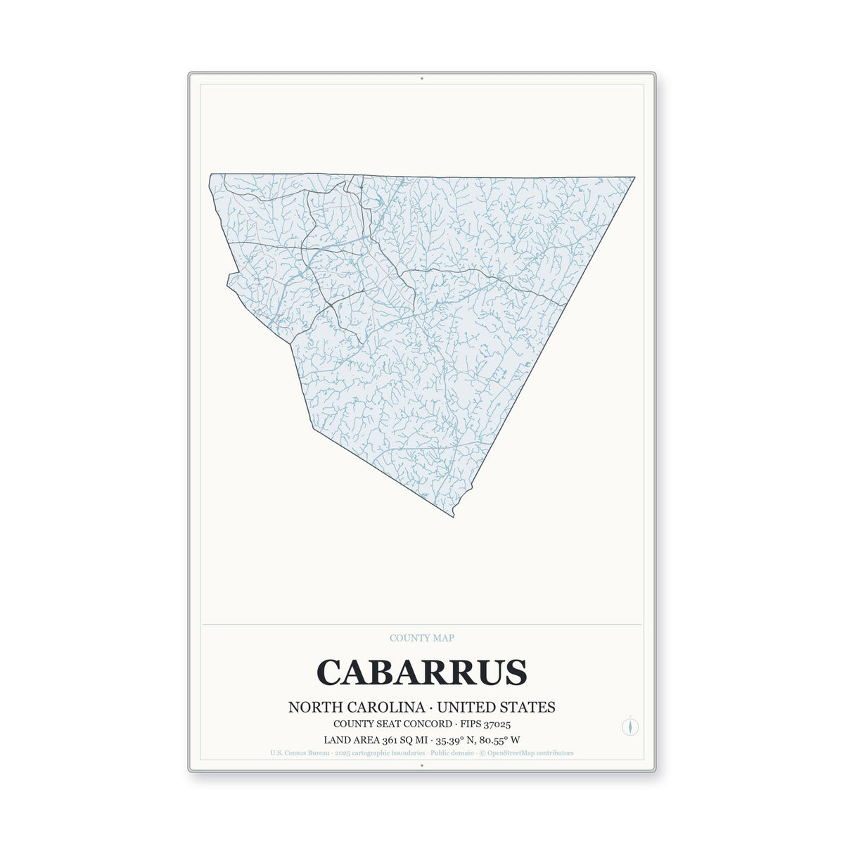 Cabarrus County, North Carolina Map Aluminum Sign in Gallery Air style