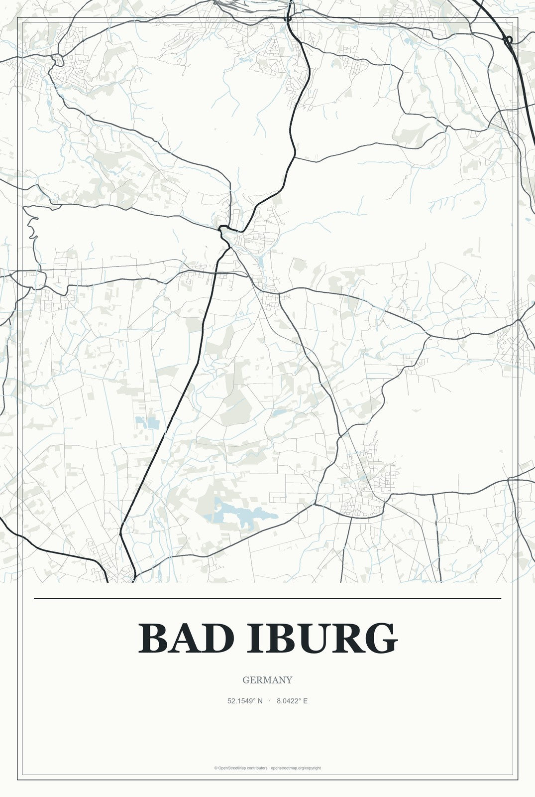 Bad Iburg, Germany City Map Aluminum Sign in Gallery Air style