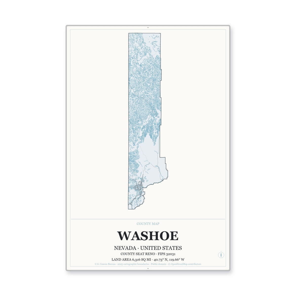 Washoe County, Nevada Map Aluminum Sign in Gallery Air style