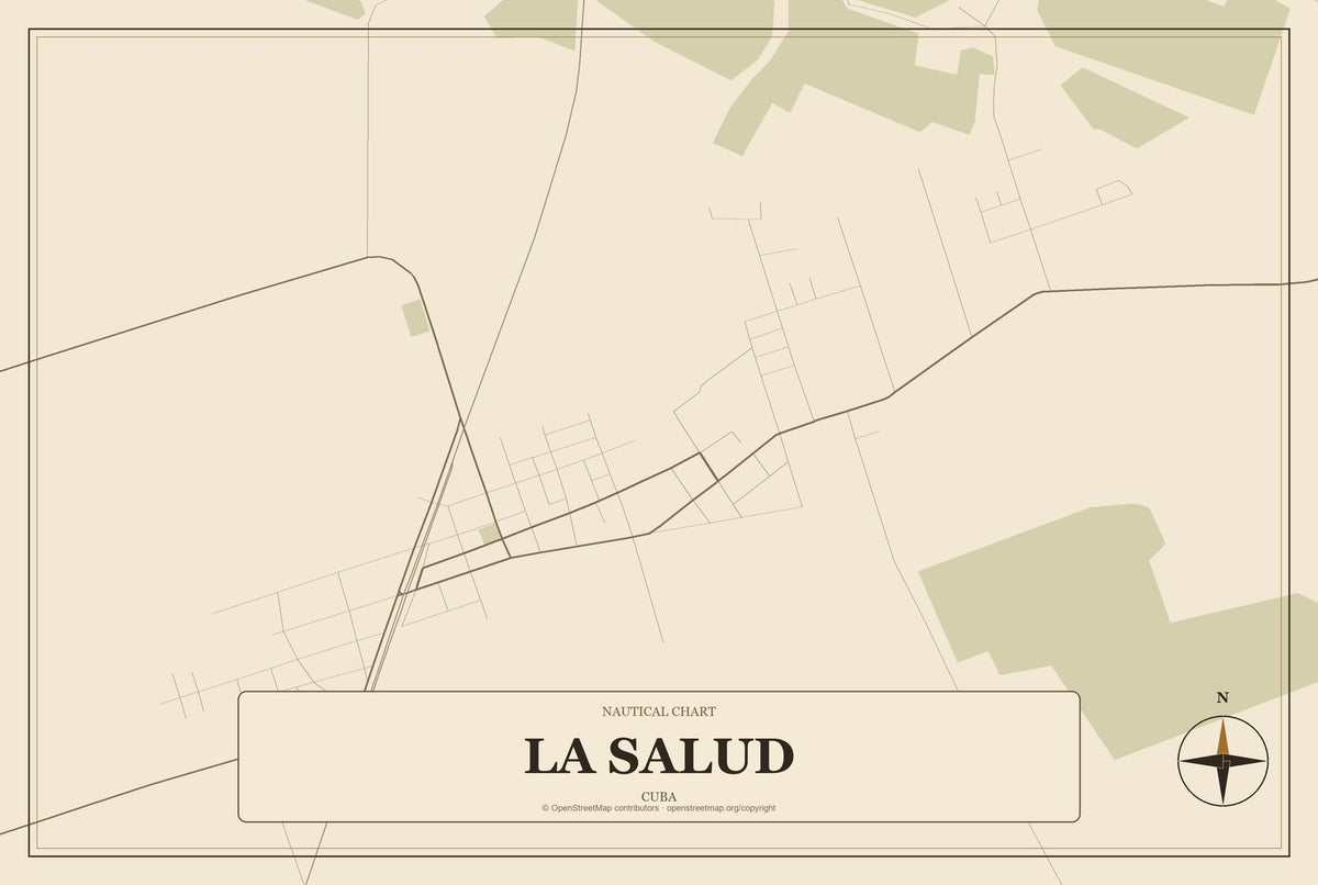 La Salud, Cuba City Map Aluminum Sign in Heritage Nautical style