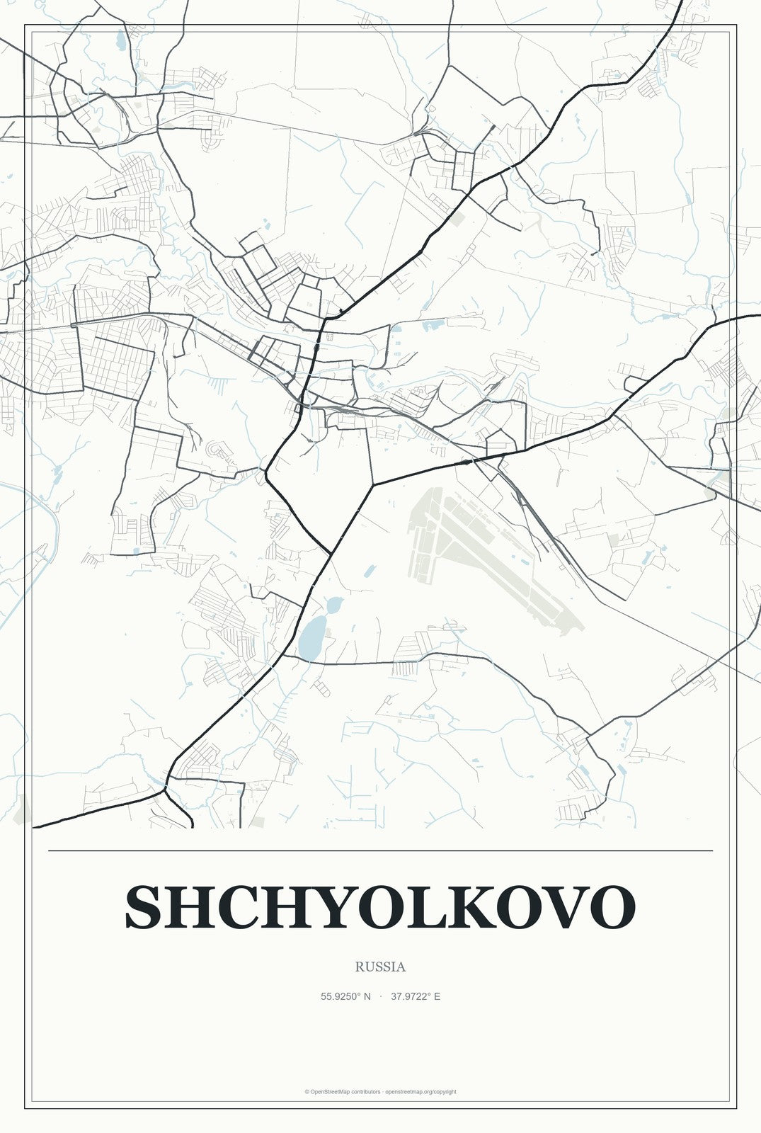 Shchyolkovo, Russia City Map Aluminum Sign in Gallery Air style