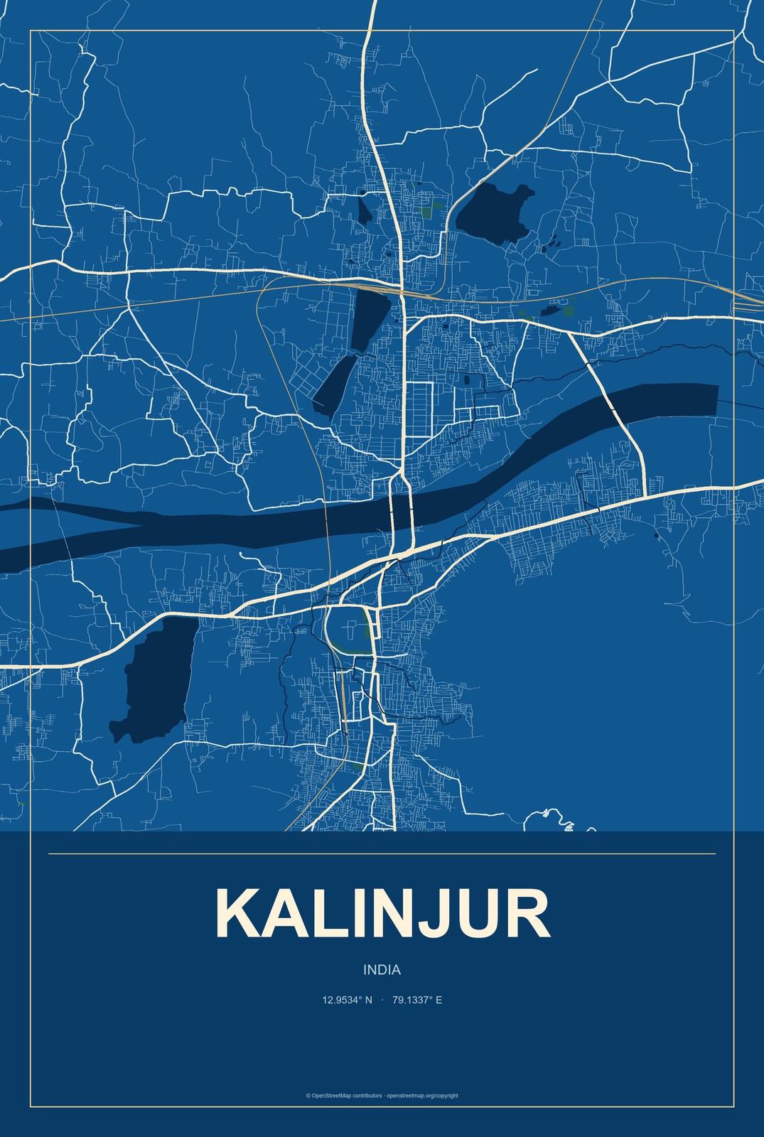 Kalinjur, India City Map Aluminum Sign in Harbor Cobalt style