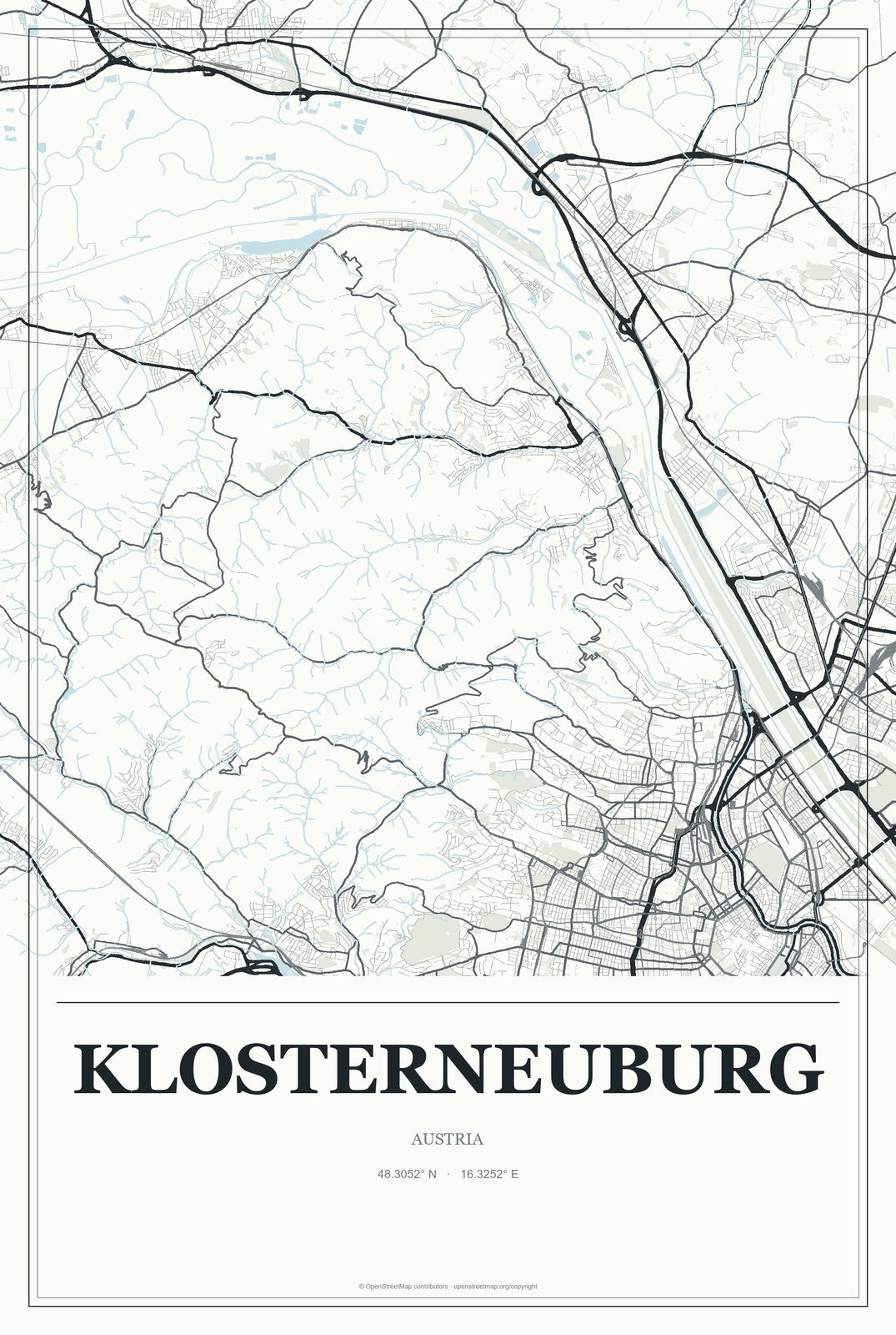 Klosterneuburg, Austria City Map Aluminum Sign in Gallery Air style