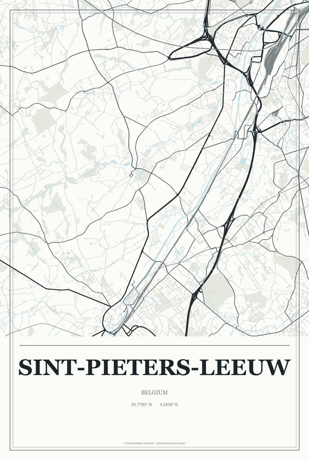Sint-Pieters-Leeuw, Belgium City Map Aluminum Sign in Gallery Air style