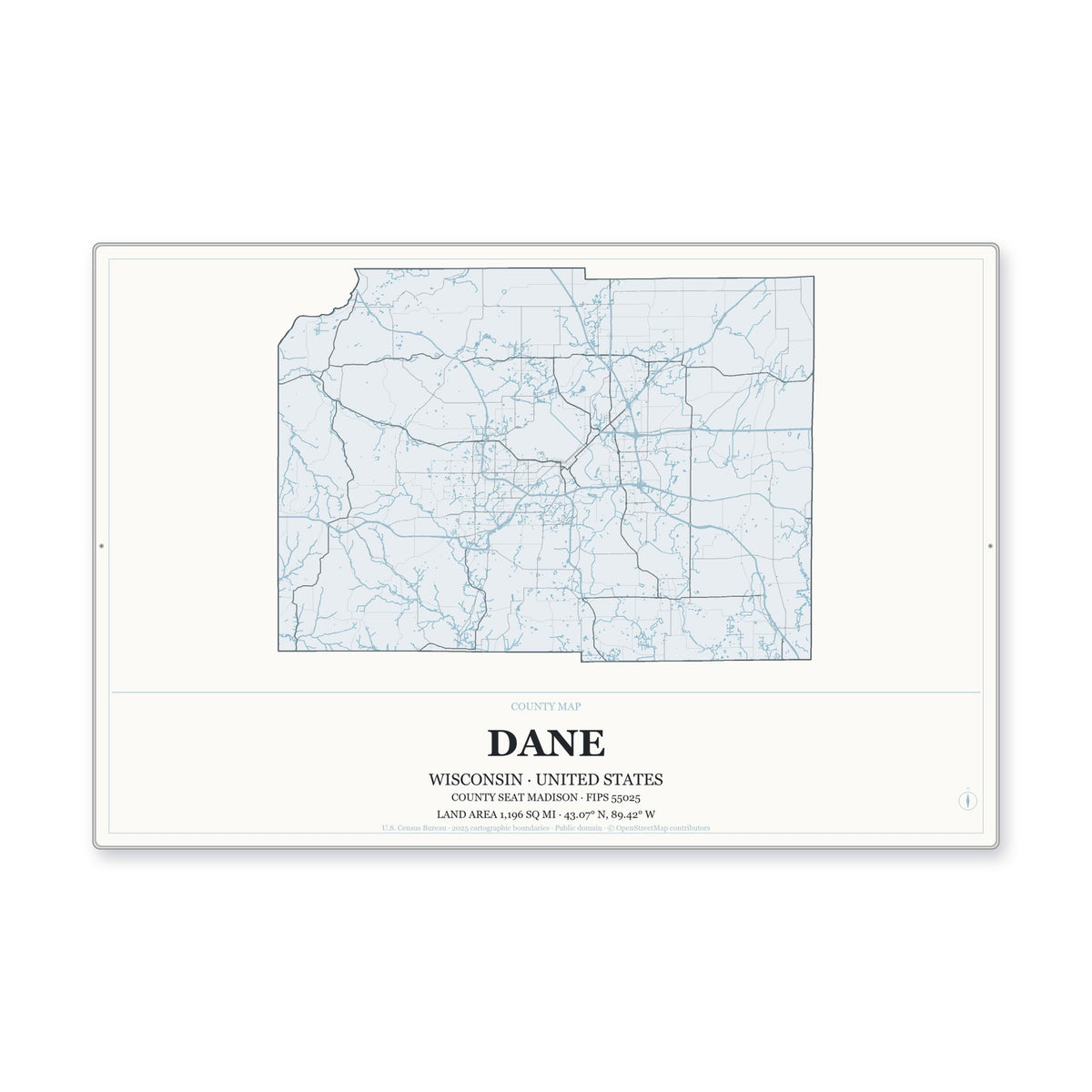 Dane County, Wisconsin Map Aluminum Sign in Gallery Air style