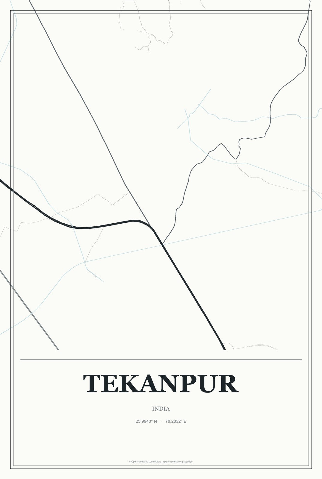 Tekanpur, India City Map Aluminum Sign in Gallery Air style