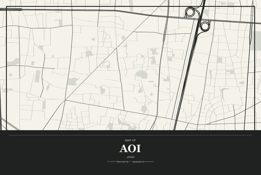 Aoi, Japan City Map Aluminum Sign in Museum Plaque style