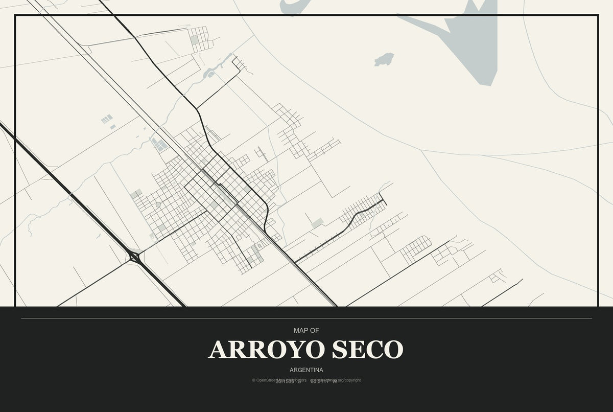 Arroyo Seco, Argentina City Map Aluminum Sign in Museum Plaque style