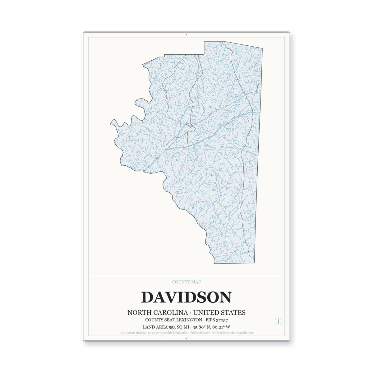 Davidson County, North Carolina Map Aluminum Sign in Gallery Air style