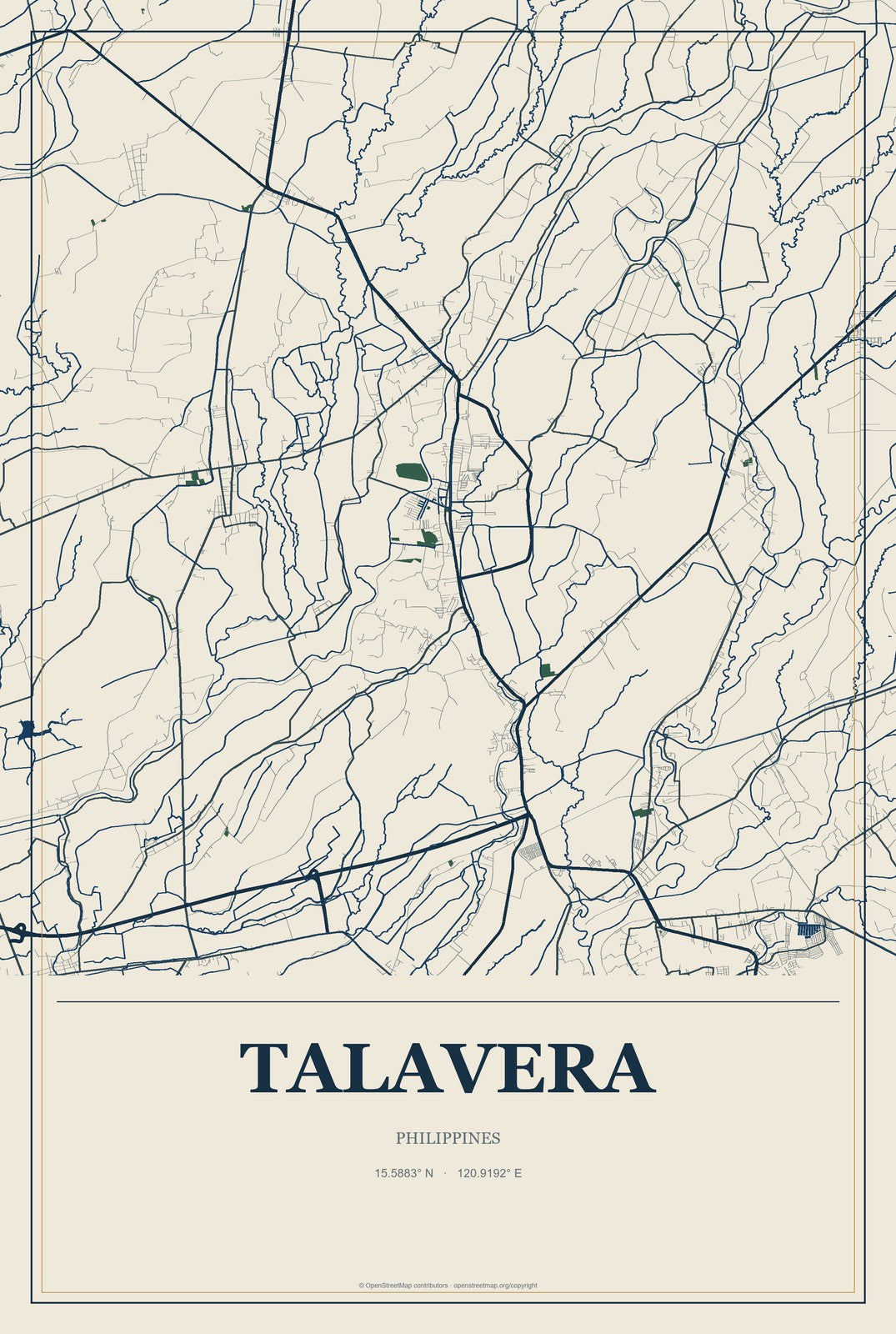 Talavera, Philippines City Map Aluminum Sign in Coastal Cutout style