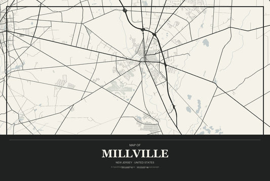 Millville, New Jersey City Map Aluminum Sign in Museum Plaque style